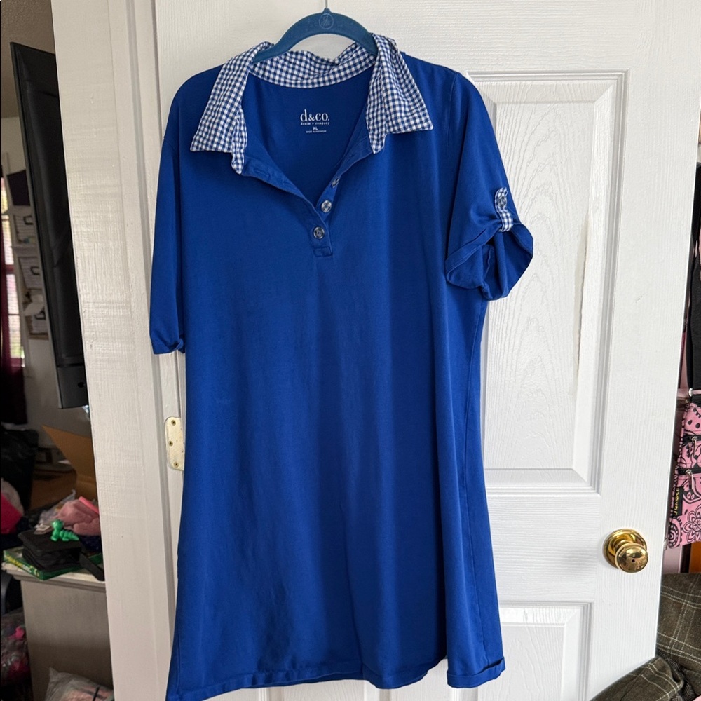 denim & co Blue Dress with Checkered Collar XL women’s 36” long